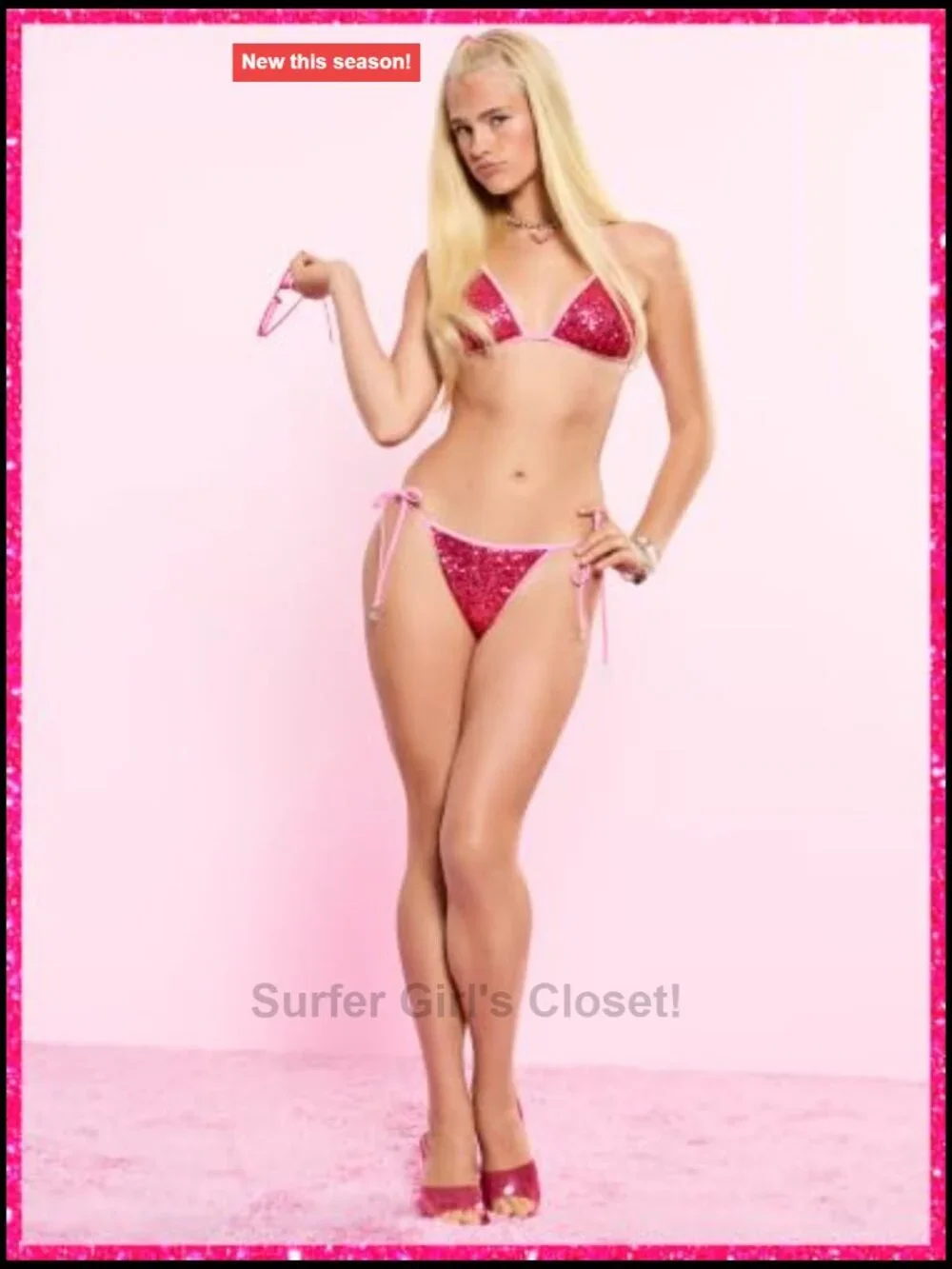 Sequined String Triangle Bikini Top with Removable Padding